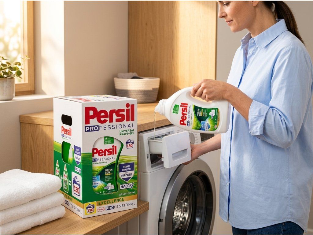 Nalévání Persil Professional gelu do pračky